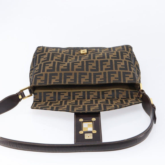 FENDI Zucca Canvas Shoulder Bag Brown Black Auth 215364