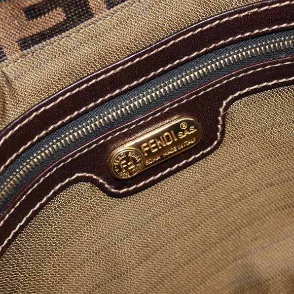FENDI Zucca Canvas Shoulder Bag Brown Black Auth 215364