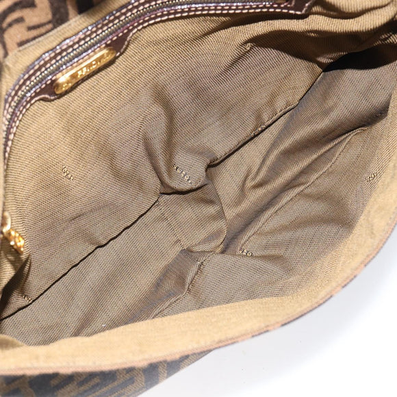 FENDI Zucca Canvas Shoulder Bag Brown Black Auth 215364
