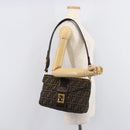 FENDI Zucca Canvas Shoulder Bag Brown Black Auth 215364-26