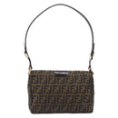 FENDI Zucca Canvas Shoulder Bag Brown Black Auth 215364-3