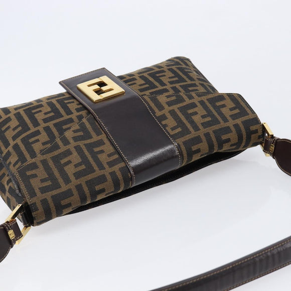 FENDI Zucca Canvas Shoulder Bag Brown Black Auth 215364