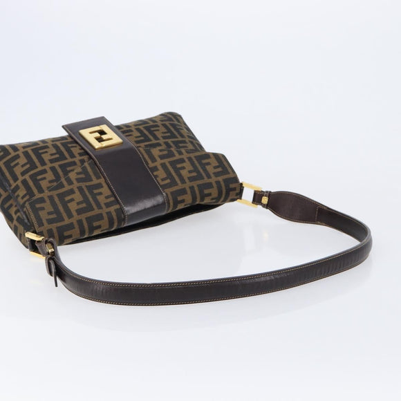 FENDI Zucca Canvas Shoulder Bag Brown Black Auth 215364