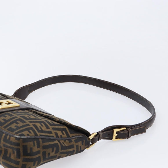 FENDI Zucca Canvas Shoulder Bag Brown Black Auth 215364