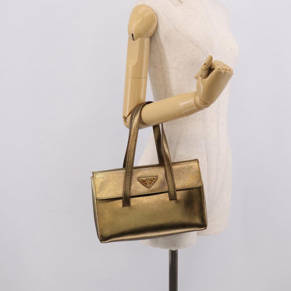 PRADA Hand Bag Saffiano leather Gold Auth 215367A