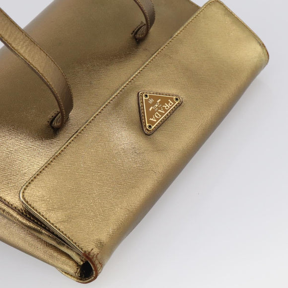 PRADA Hand Bag Saffiano leather Gold Auth 215367A