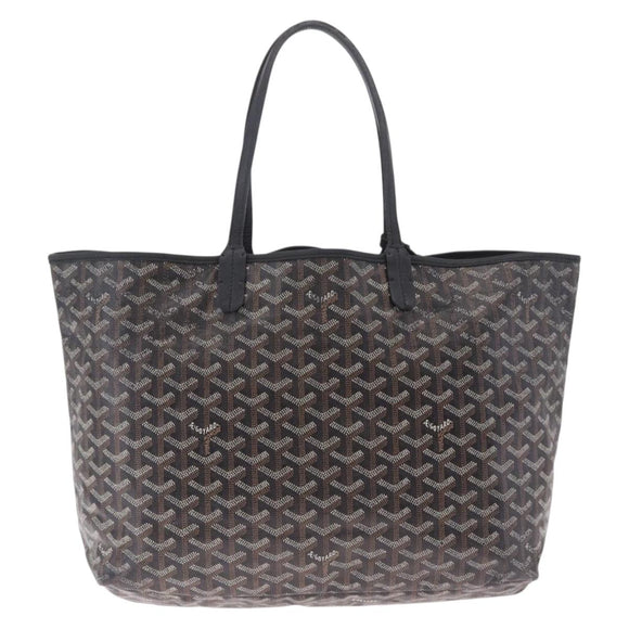 Goyard Herringbone Saint Louis PM Tote Bag PVC Black Silver Auth 215370