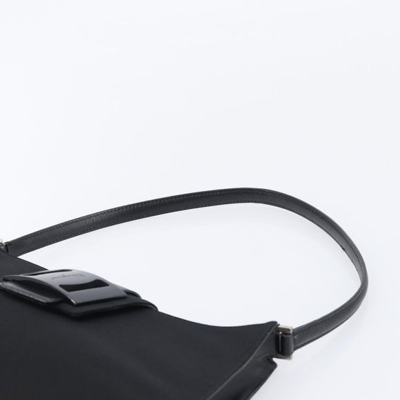 Salvatore Ferragamo Vala Shoulder Bag Canvas Black Silver Auth 215390A