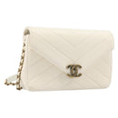 CHANEL Chain Shoulder Bag Lamb Skin Ivory CC Auth 215393V-1