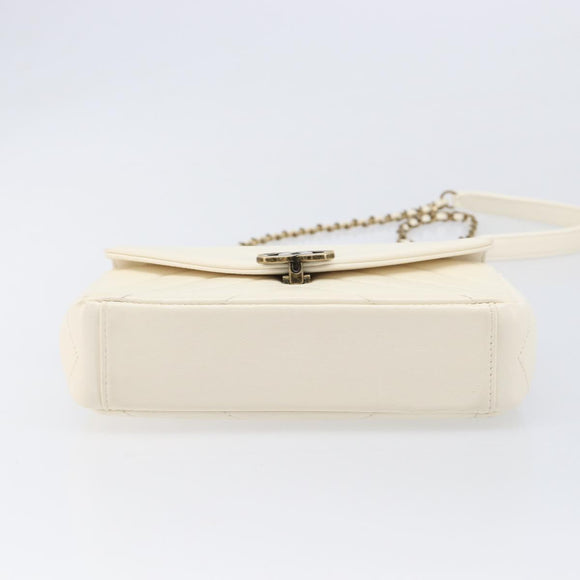 CHANEL Chain Shoulder Bag Lamb Skin Ivory CC Auth 215393V