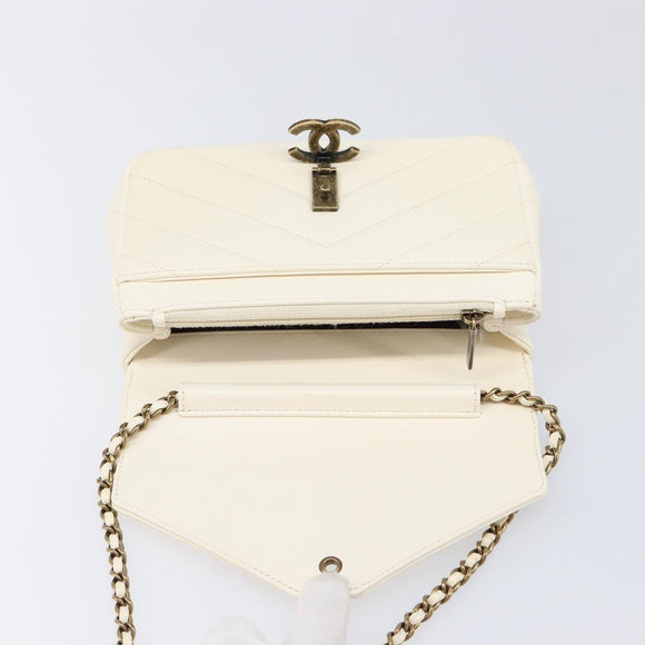 CHANEL Chain Shoulder Bag Lamb Skin Ivory CC Auth 215393V