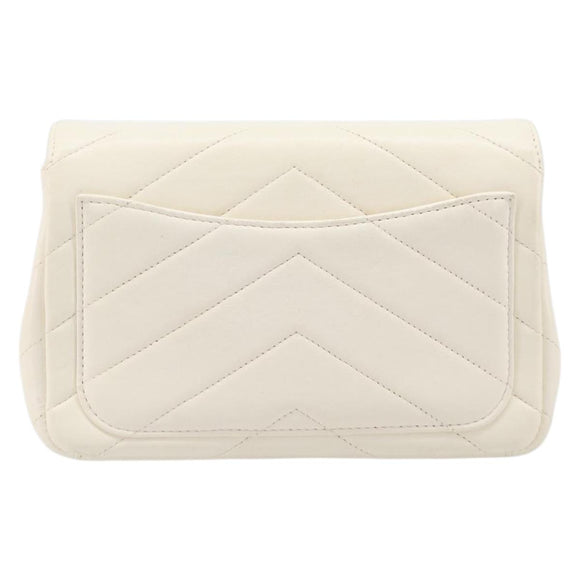 CHANEL Chain Shoulder Bag Lamb Skin Ivory CC Auth 215393V