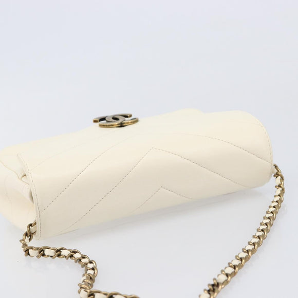 CHANEL Chain Shoulder Bag Lamb Skin Ivory CC Auth 215393V