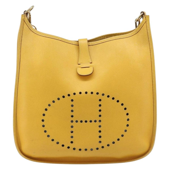 HERMES Evelyn 1PM Shoulder Bag Leather Yellow Silver Auth 215394A