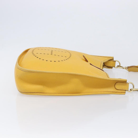 HERMES Evelyn 1PM Shoulder Bag Leather Yellow Silver Auth 215394A
