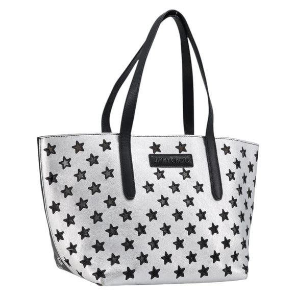 Jimmy Choo Tote Bag Leather Silver Auth 215396A
