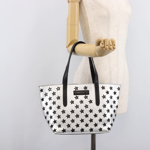 Jimmy Choo Tote Bag Leather Silver Auth 215396A