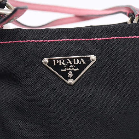 PRADA Hand Bag Nylon Black Silver Auth 215399A