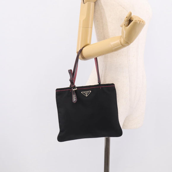 PRADA Hand Bag Nylon Black Silver Auth 215399A