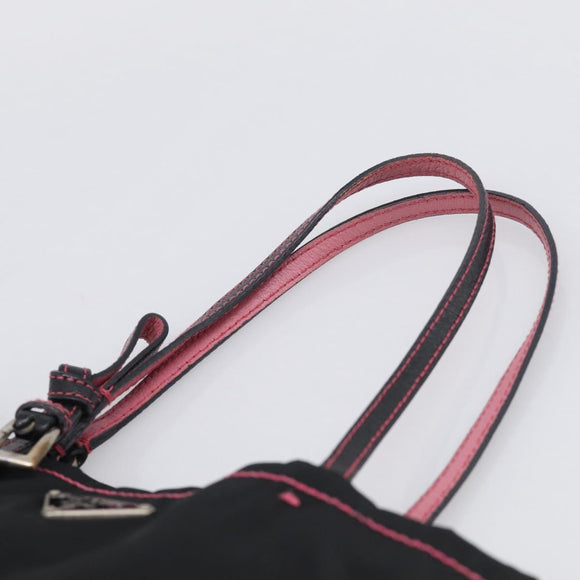 PRADA Hand Bag Nylon Black Silver Auth 215399A