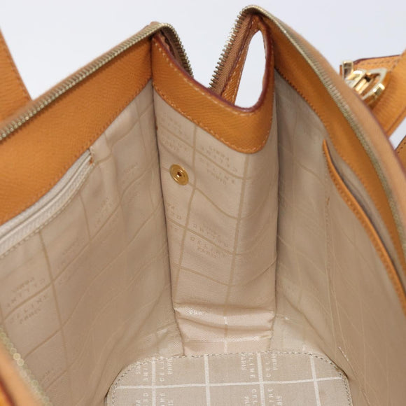 CELINE Hand Bag Leather 2way Beige Gold Auth 215400