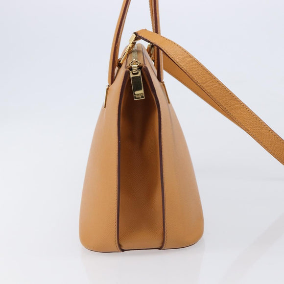 CELINE Hand Bag Leather 2way Beige Gold Auth 215400