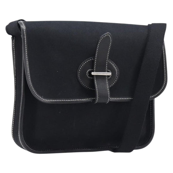 HERMES Buenaventura PM Shoulder Bag Canvas Black Auth 215407A
