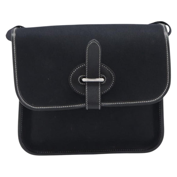 HERMES Buenaventura PM Shoulder Bag Canvas Black Auth 215407A