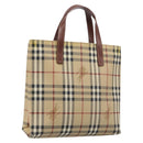 BURBERRY Nova Check Hand Bag PVC Beige Gold Auth 215413-1