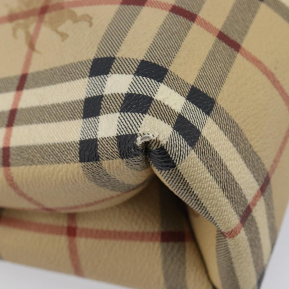 BURBERRY Nova Check Hand Bag PVC Beige Gold Auth 215413