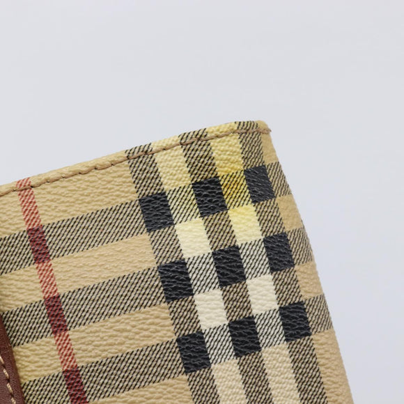 BURBERRY Nova Check Hand Bag PVC Beige Gold Auth 215413