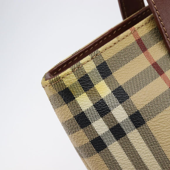 BURBERRY Nova Check Hand Bag PVC Beige Gold Auth 215413