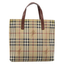 BURBERRY Nova Check Hand Bag PVC Beige Gold Auth 215413-2