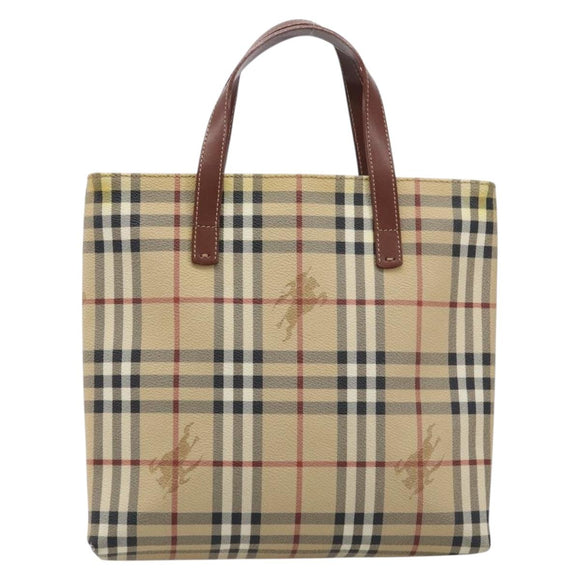 BURBERRY Nova Check Hand Bag PVC Beige Gold Auth 215413