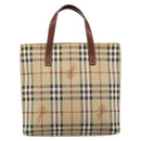 BURBERRY Nova Check Hand Bag PVC Beige Gold Auth 215413-3