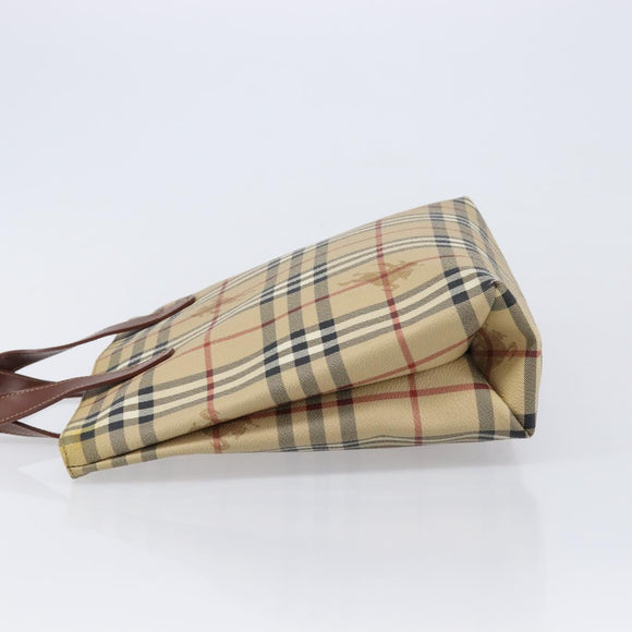 BURBERRY Nova Check Hand Bag PVC Beige Gold Auth 215413