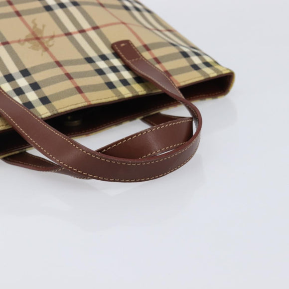 BURBERRY Nova Check Hand Bag PVC Beige Gold Auth 215413