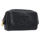 CHANEL Pouch Caviar Skin Black Gold CC Auth 215418-1
