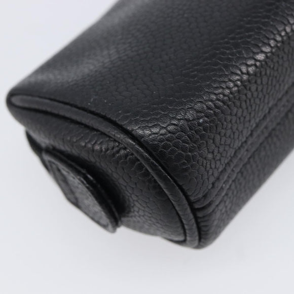 CHANEL Pouch Caviar Skin Black Gold CC Auth 215418