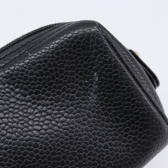 CHANEL Pouch Caviar Skin Black Gold CC Auth 215418