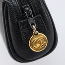 CHANEL Pouch Caviar Skin Black Gold CC Auth 215418-13