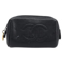 CHANEL Pouch Caviar Skin Black Gold CC Auth 215418-2
