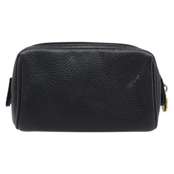 CHANEL Pouch Caviar Skin Black Gold CC Auth 215418