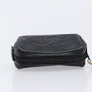 CHANEL Pouch Caviar Skin Black Gold CC Auth 215418-6