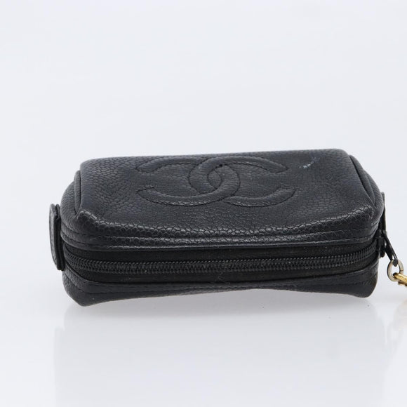 CHANEL Pouch Caviar Skin Black Gold CC Auth 215418