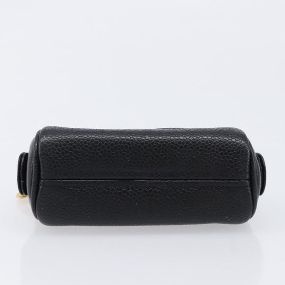 CHANEL Pouch Caviar Skin Black Gold CC Auth 215418