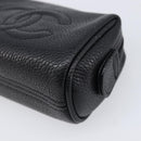 CHANEL Pouch Caviar Skin Black Gold CC Auth 215418-8