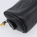 CHANEL Pouch Caviar Skin Black Gold CC Auth 215418-9