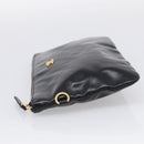 CHANEL COCO Mark Pouch Leather Black Gold CC Auth 215419A-4