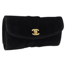 CHANEL Cosmetic Pouch Velor Black Gold CC Auth 215421A-1